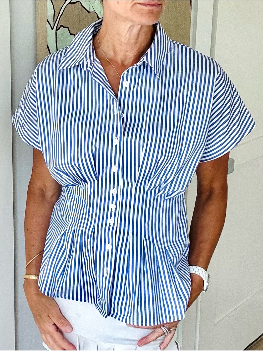 Philosophy pinstripe peplum shirt